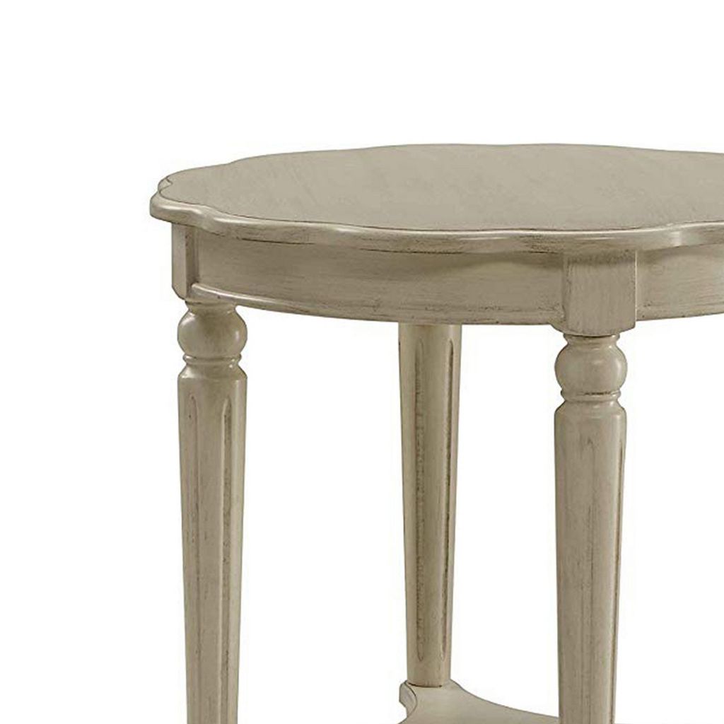 Fordon Round End Table, Scalloped Top, Antique White - View 2