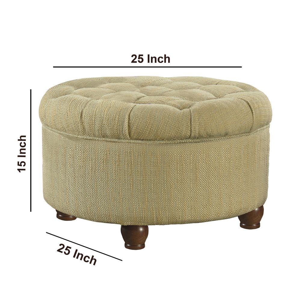 Fabric Upholstered Wooden Ottoman with Tufted Lift Off Lid Storage, Beige and Brown - View 6