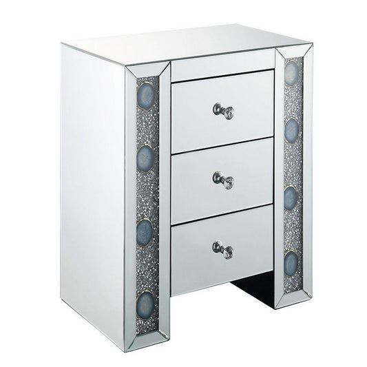 Wood & Mirror Nightstand with Agate Inserts, Silver