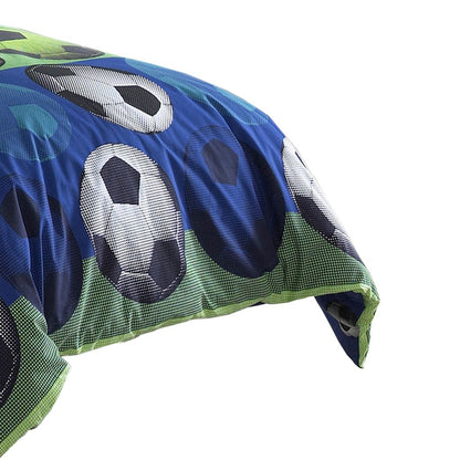 4 Piece Full Size Comforter Set with Soccer Theme, Multicolor - View 2