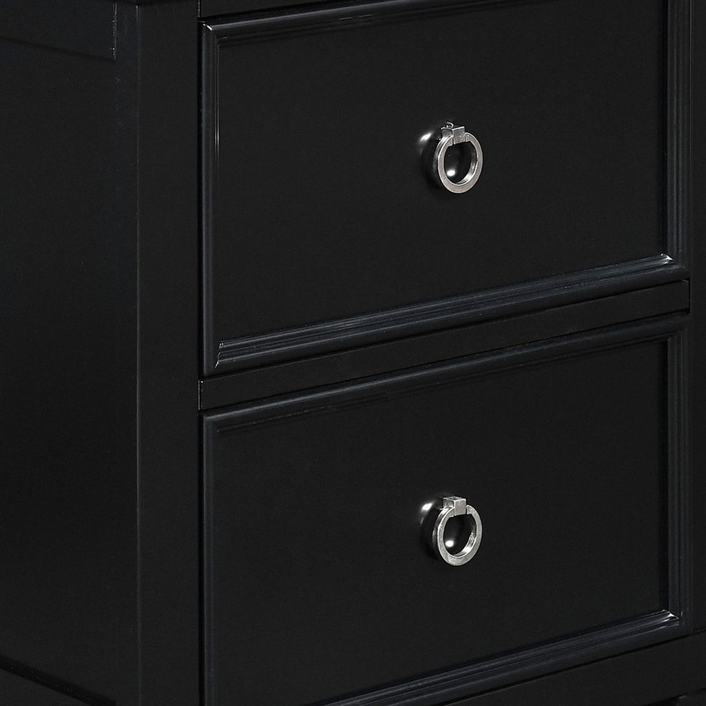 Umi 2 Drawer Wooden nightstand with Tapered Legs and Metal Rings, Black - View 3