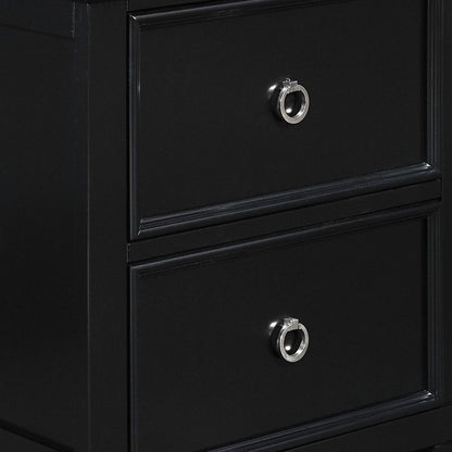 Umi 2 Drawer Wooden nightstand with Tapered Legs and Metal Rings, Black - View 3