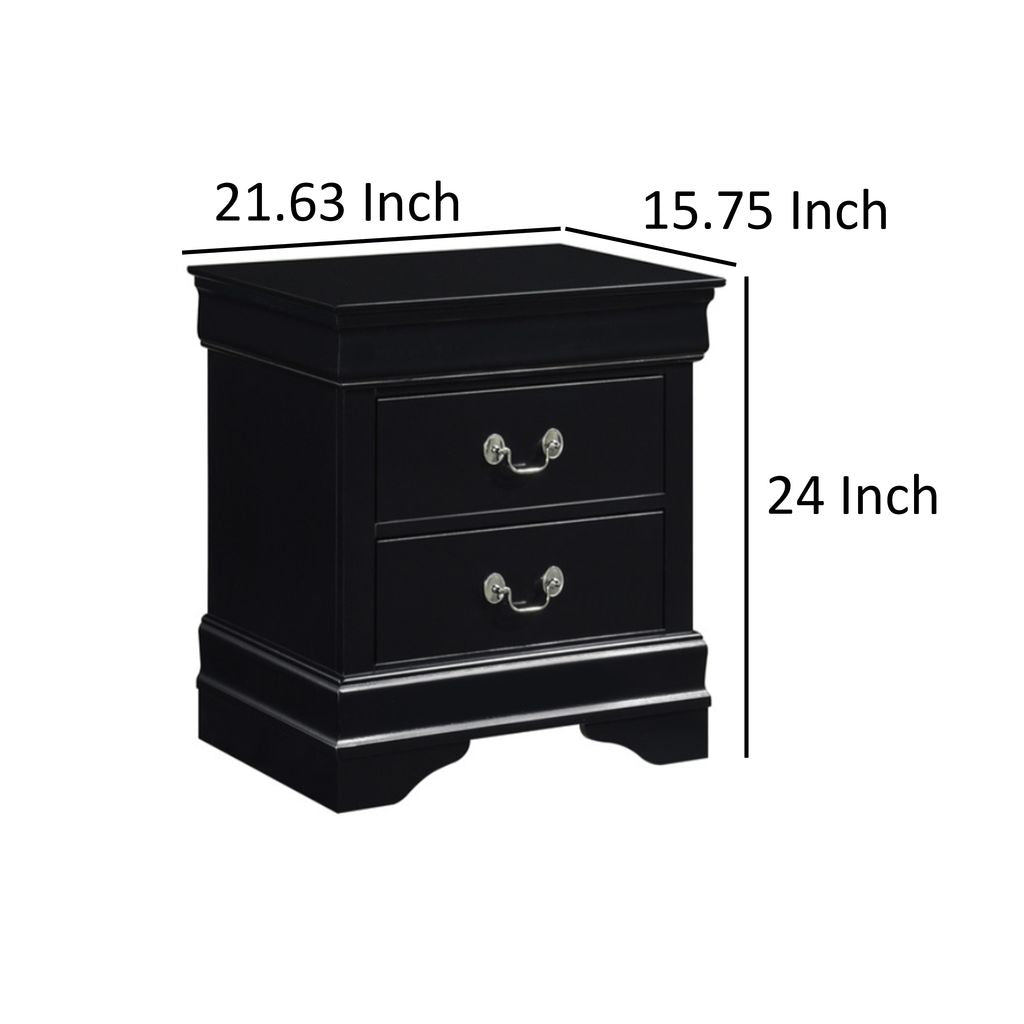 Traditional Style Wooden Night Stand With 2 Drawers Black - View 6