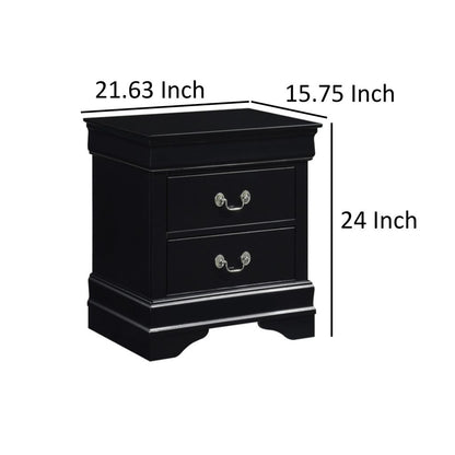 Traditional Style Wooden Night Stand With 2 Drawers Black - View 6