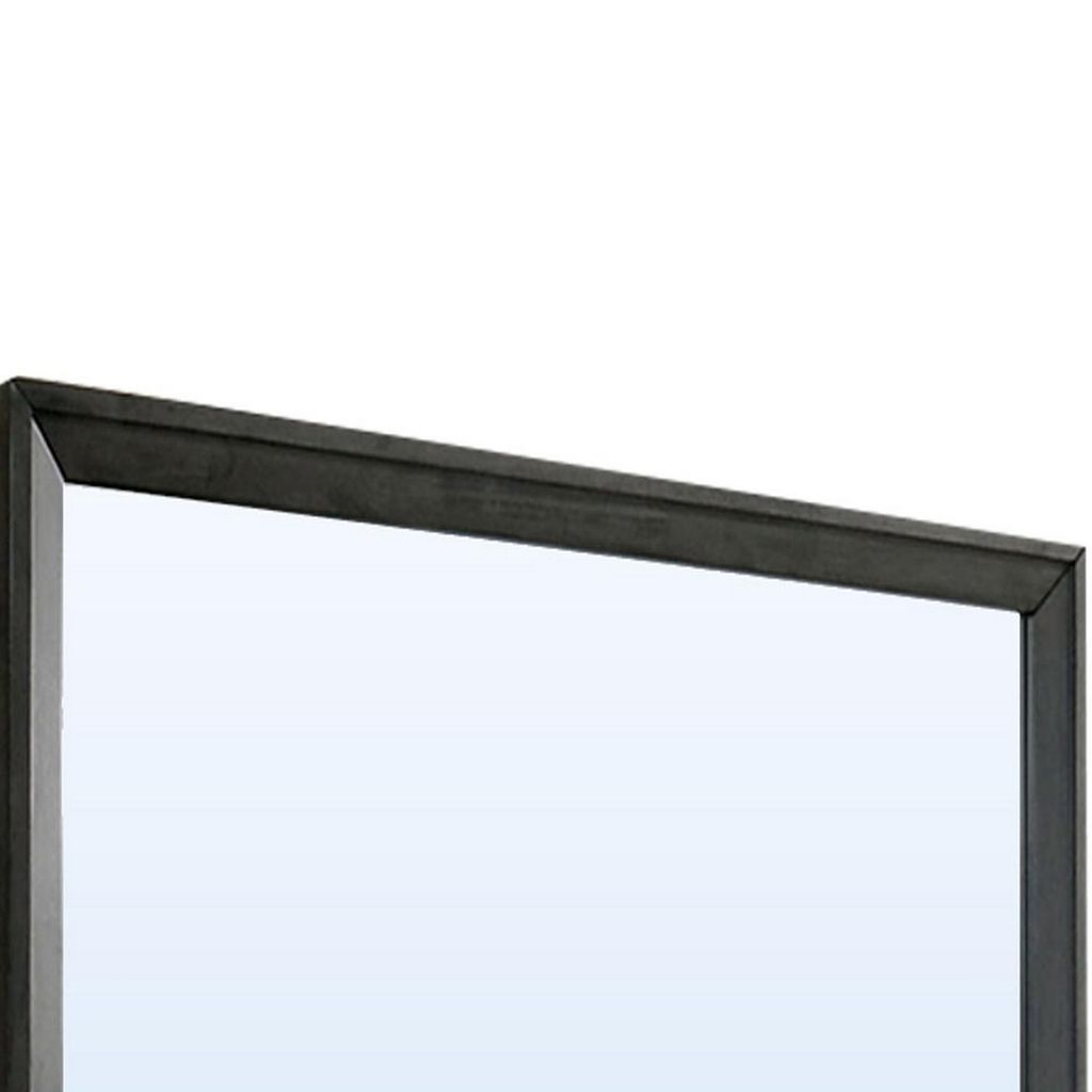 45 Inch Rectangular Wooden Frame Contemporary Mirror, Gray - View 3