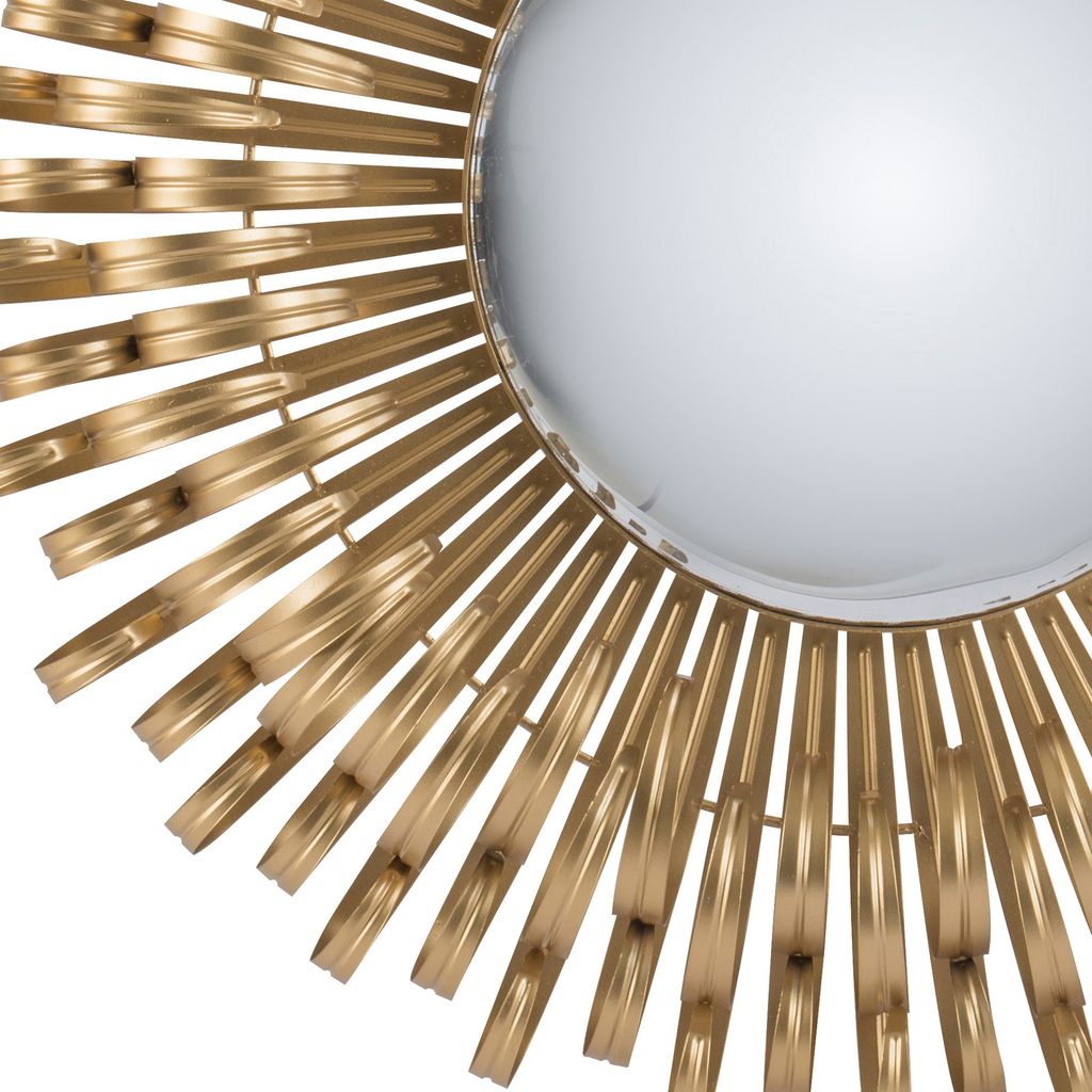 27 Inch Round Wall Mount Accent Decor Mirror, Sunburst, Iron Frame, Gold - View 4