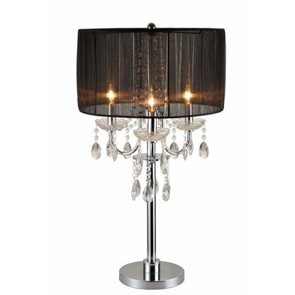Metal Chandelier Table Lamp with Crystal Accent, Set of 2,Black and Chrome