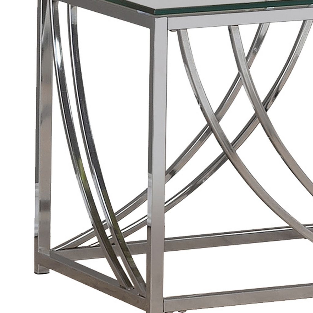 Tempered Glass Top End Table with Metal Tubular Legs, Chrome and Clear - View 4