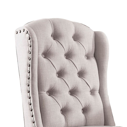 Button Tufted Fabric Upholstery Wingback Chair, Cream And Brown, Pack Of Two - View 3