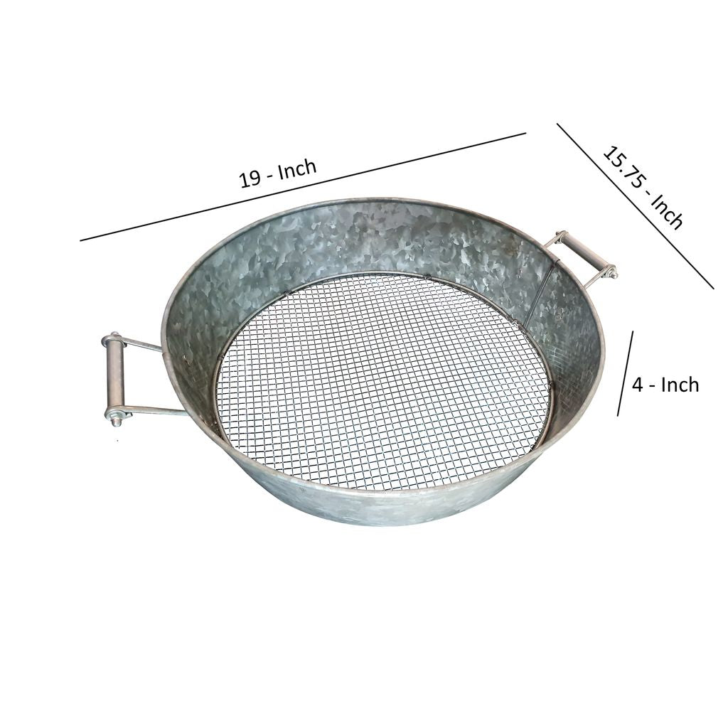 Round Galvanized Steel Compost Sifter with Wire Mesh Design Base, Antique Silver - View 4