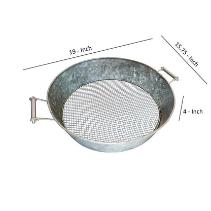 Round Galvanized Steel Compost Sifter with Wire Mesh Design Base, Antique Silver - View 4