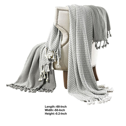 Calabria Herringbone Cotton Throw The Urban Port, Set of 2, Gray and White - View 2
