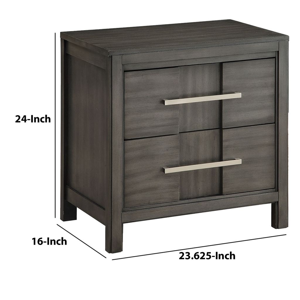 Transitional Solid Wood Night Stand With Two Drawers, Gray - View 6