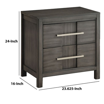 Transitional Solid Wood Night Stand With Two Drawers, Gray - View 6