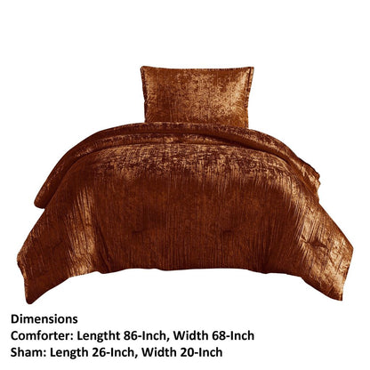 Jay 2 Piece Twin Comforter Set, Copper Polyester Velvet Deluxe Texture - View 6