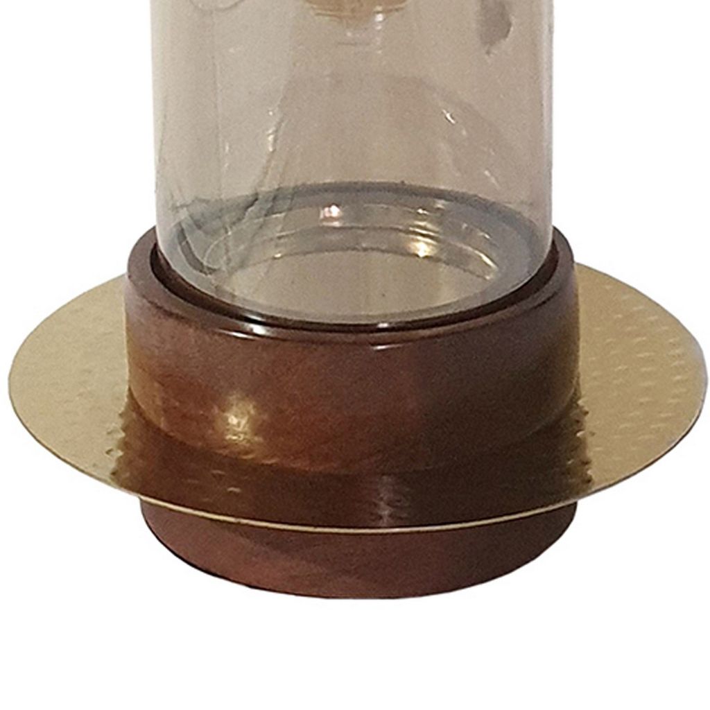 11 Inch Glass Hurricane Candle Holder, Acacia Wood, Small, Gold FInish - View 4