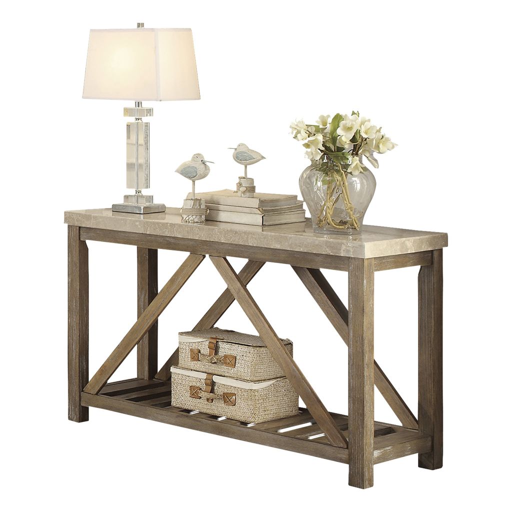 Rectangular Wooden Sofa Table With Slated Bottom Shelf, Gold Brown - View 3