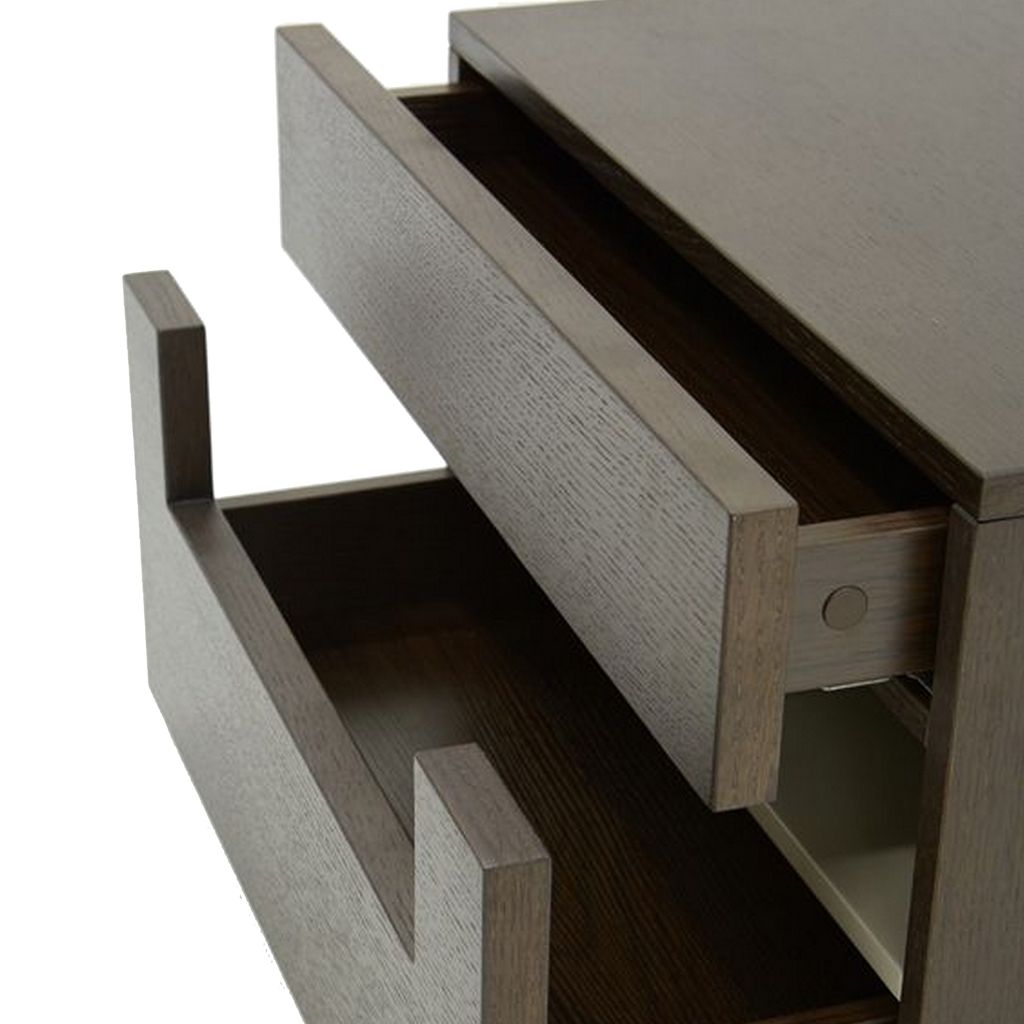 Wooden Nightstand with Two Drawer and Open Shelf, Dark Brown - View 5