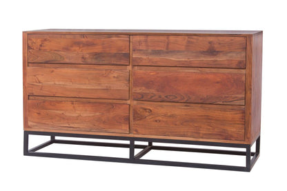 Modern Acacia Wood Dresser or Display Unit With Metal Base, Walnut Brown and Black - View 2