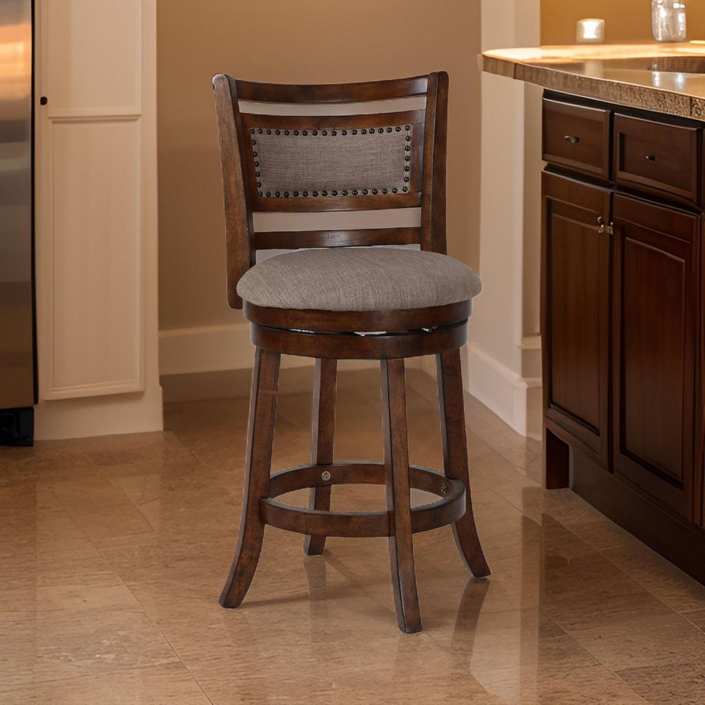 Curved Swivel Counter Chair, Fabric Padded Seating, Brown - View 7