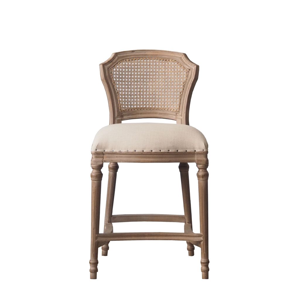 Nailhead Fabric Upholstered Bar Stool with Perforated Back, Beige and Brown - View 2