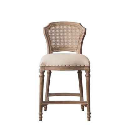Nailhead Fabric Upholstered Bar Stool with Perforated Back, Beige and Brown - View 2