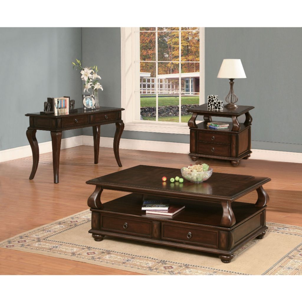 Elegant Coffee Table With 2 Drawers , Walnut Brown - View 2
