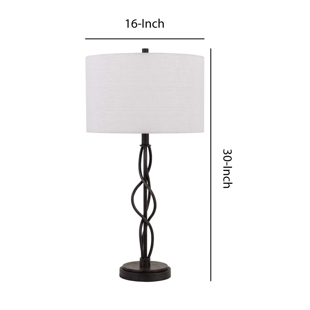 Round Fabric Shade Table Lamp, Metal Spiral Base, White, Textured Bronze - View 6