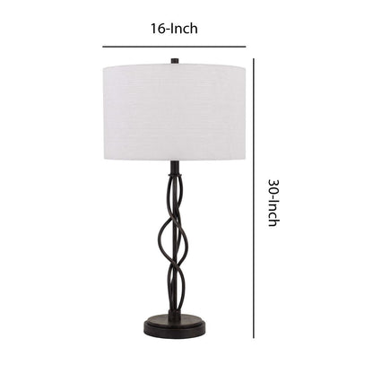 Round Fabric Shade Table Lamp, Metal Spiral Base, White, Textured Bronze - View 6
