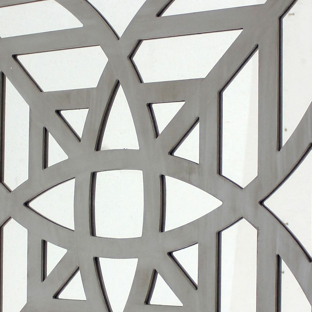 23 x 23 Mirrored Wall Decor Set of 2 with Geometric Wood Cut Out, Gray - View 3