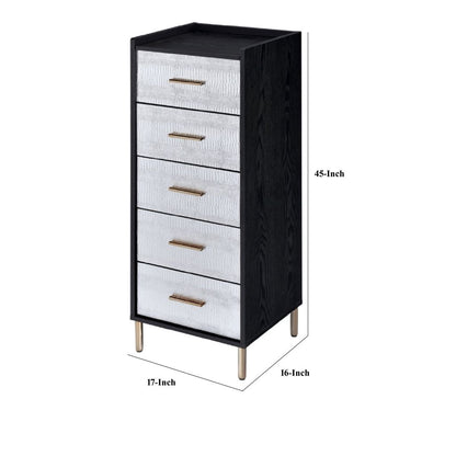 San 45 Inch 5 Drawer Jewelry Storage Chest, Gold Legs, Black and Silver - View 6