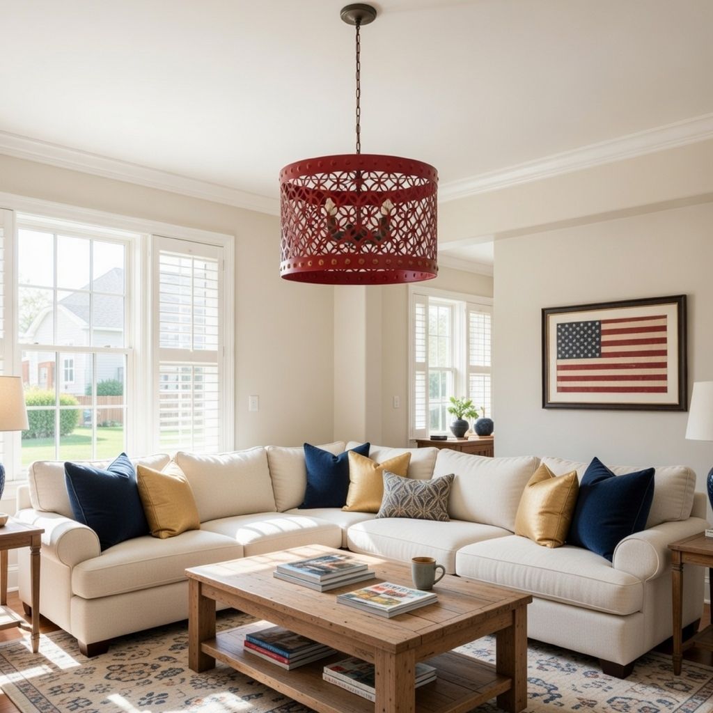 Beautiful Circular Cutout Metal Chandelier, Red - View 7