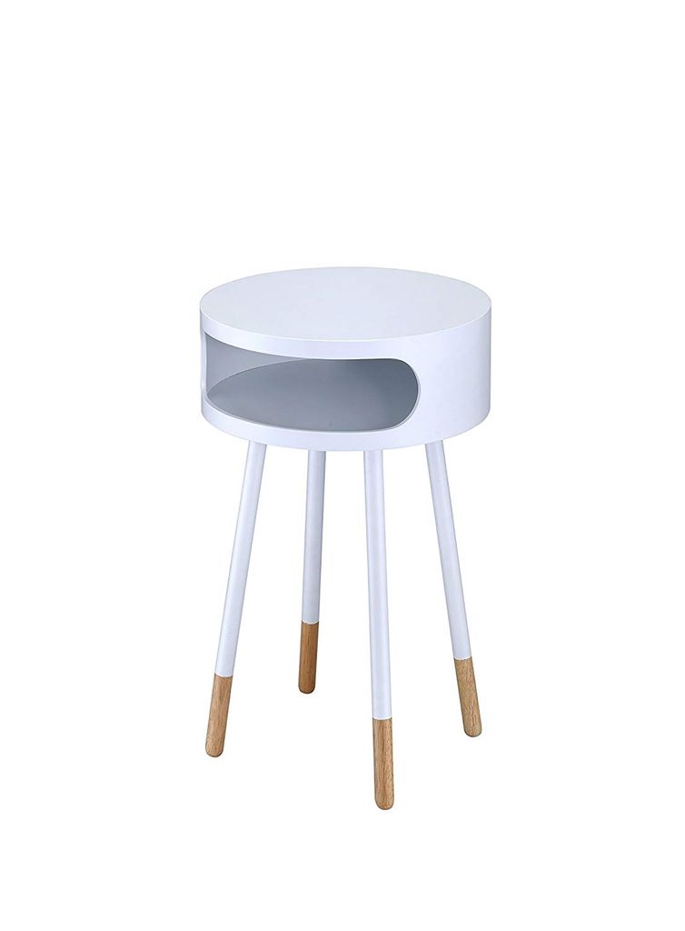 Sonria Round End Table, White & Natural