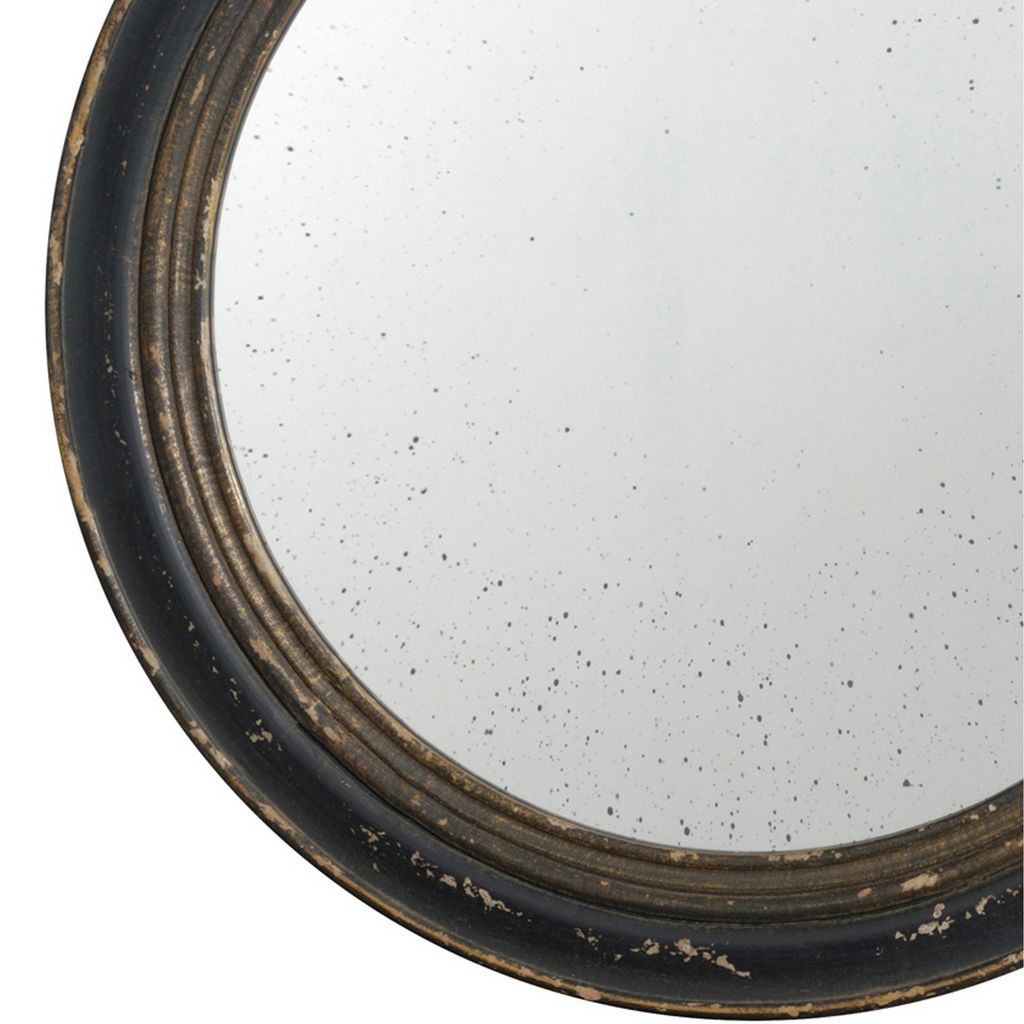 24 Inch Round Wall Mount Mirror, Molded Trim Wood Frame, Distressed Brown - View 4