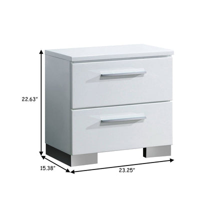 2 Drawer Wooden Nightstand with Metal Pulls, Glossy White - View 6