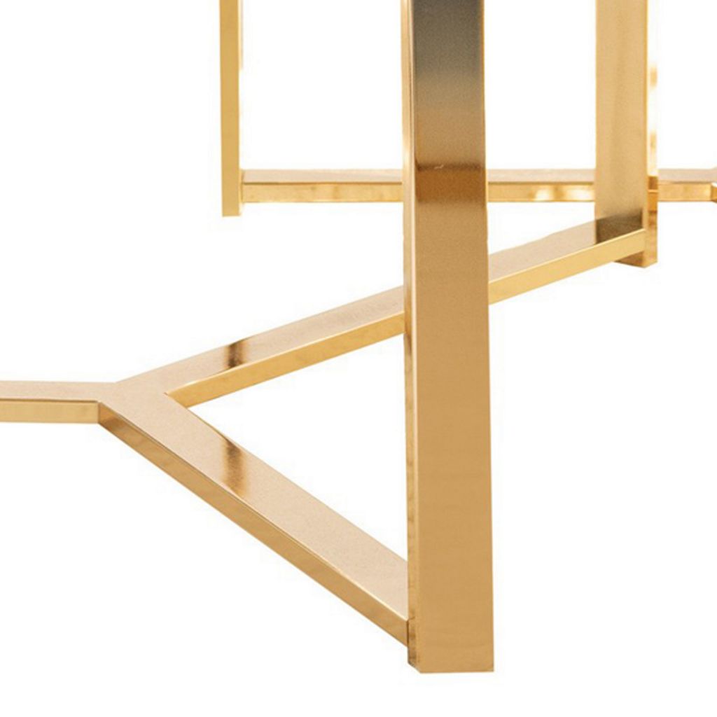 23 Inch Round Nesting Accent Tables, Glass Top, Metal Base, Set of 2, Gold - View 4