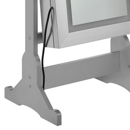 58 Inch Full Body Floor Cheval Mirror, Jewelry Storage, LED, Silver - View 4