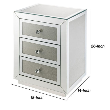 3 Drawer Mirrored Accent Table with Faux Diamond Inlay, Silver - View 6