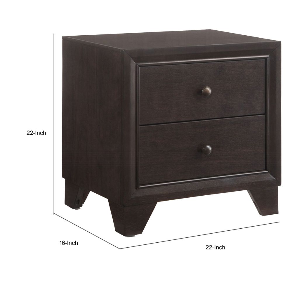 Wooden Night Stand with Two Drawer , Espresso Brown - View 6