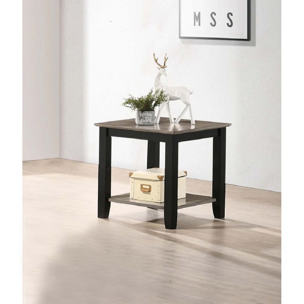 Wooden End Table with One Open Shelf, Black and Gray - View 7