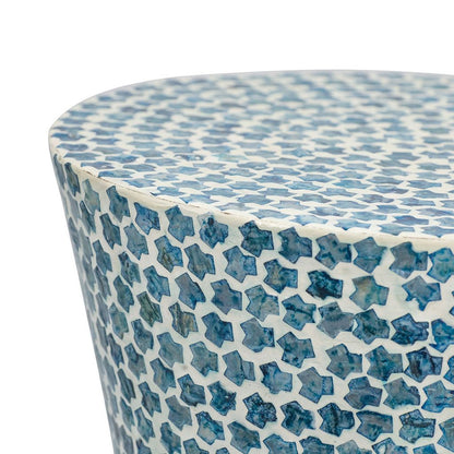 Ivy 20 Inch Luxury Accent Table Stool, Mosaic Tile Pattern, White, Blue - View 3