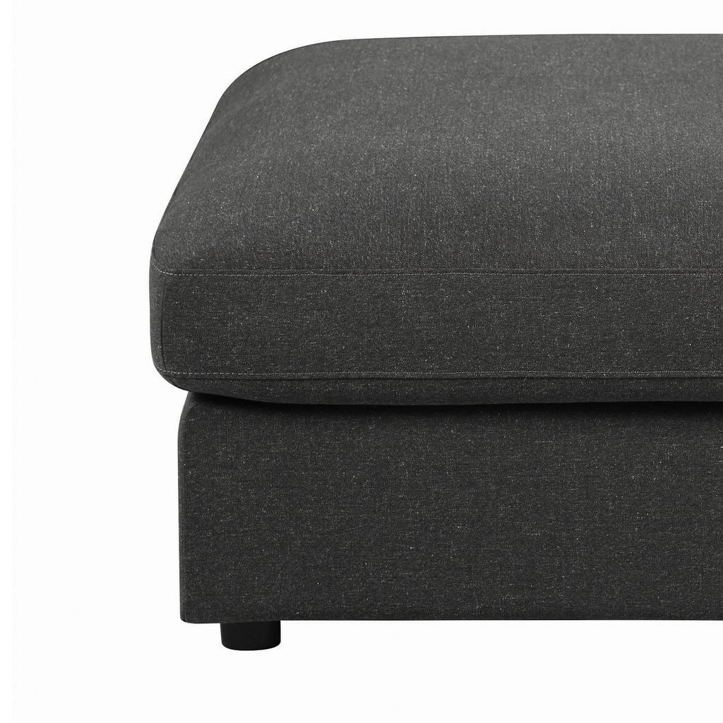 Fabric Upholstered Wooden Ottoman with Loose Cushion Seat and Small Feet, Dark Gray - View 2