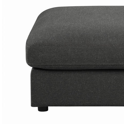 Fabric Upholstered Wooden Ottoman with Loose Cushion Seat and Small Feet, Dark Gray - View 2