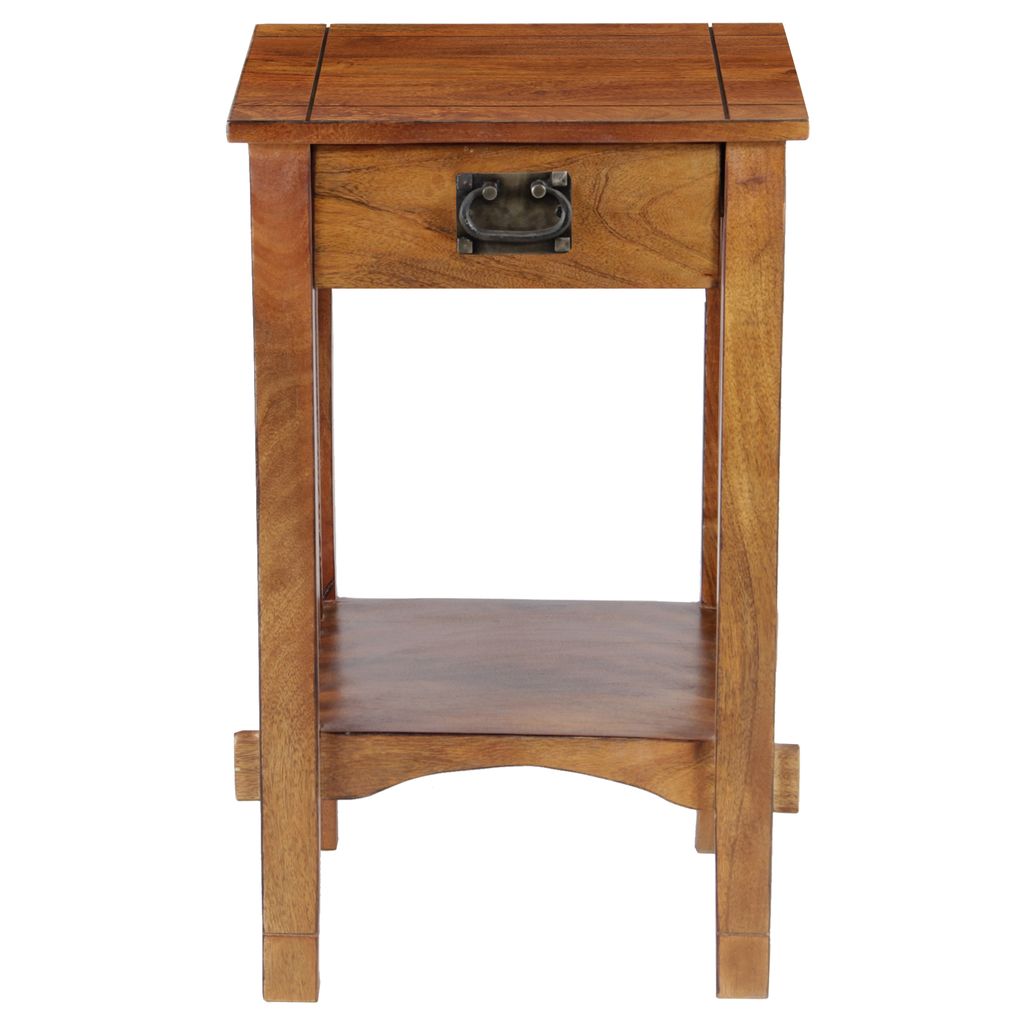 Spacious Mango Wood Telephone Stand with Slatted Side Panels, Brown - View 2