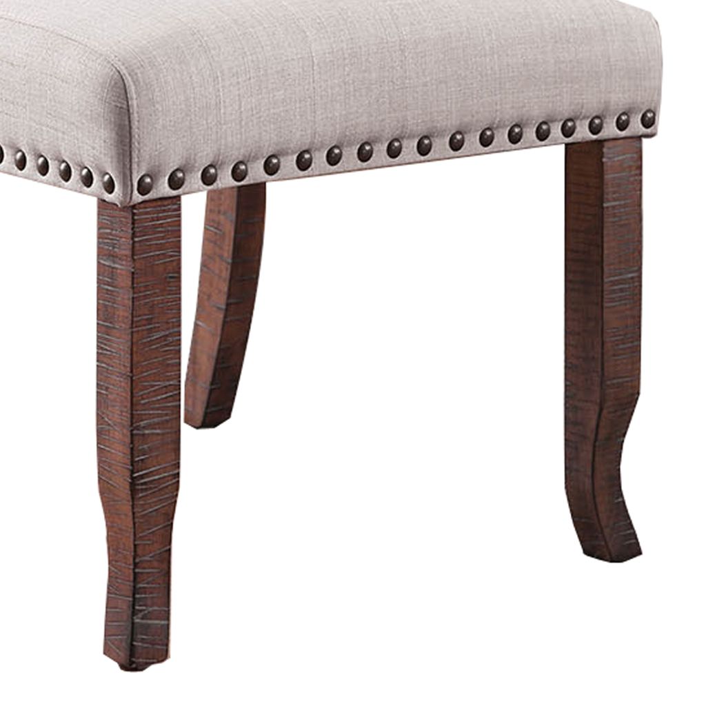 Button Tufted Fabric Upholstery Wingback Chair, Cream And Brown, Pack Of Two - View 5