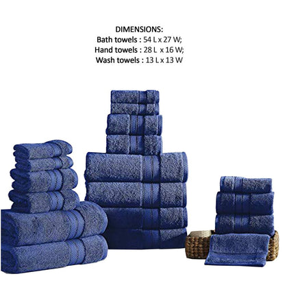 Bergamo 18 Piece Spun loft Towel Set with Striped Pattern The Urban Port, Dark Blue - View 3