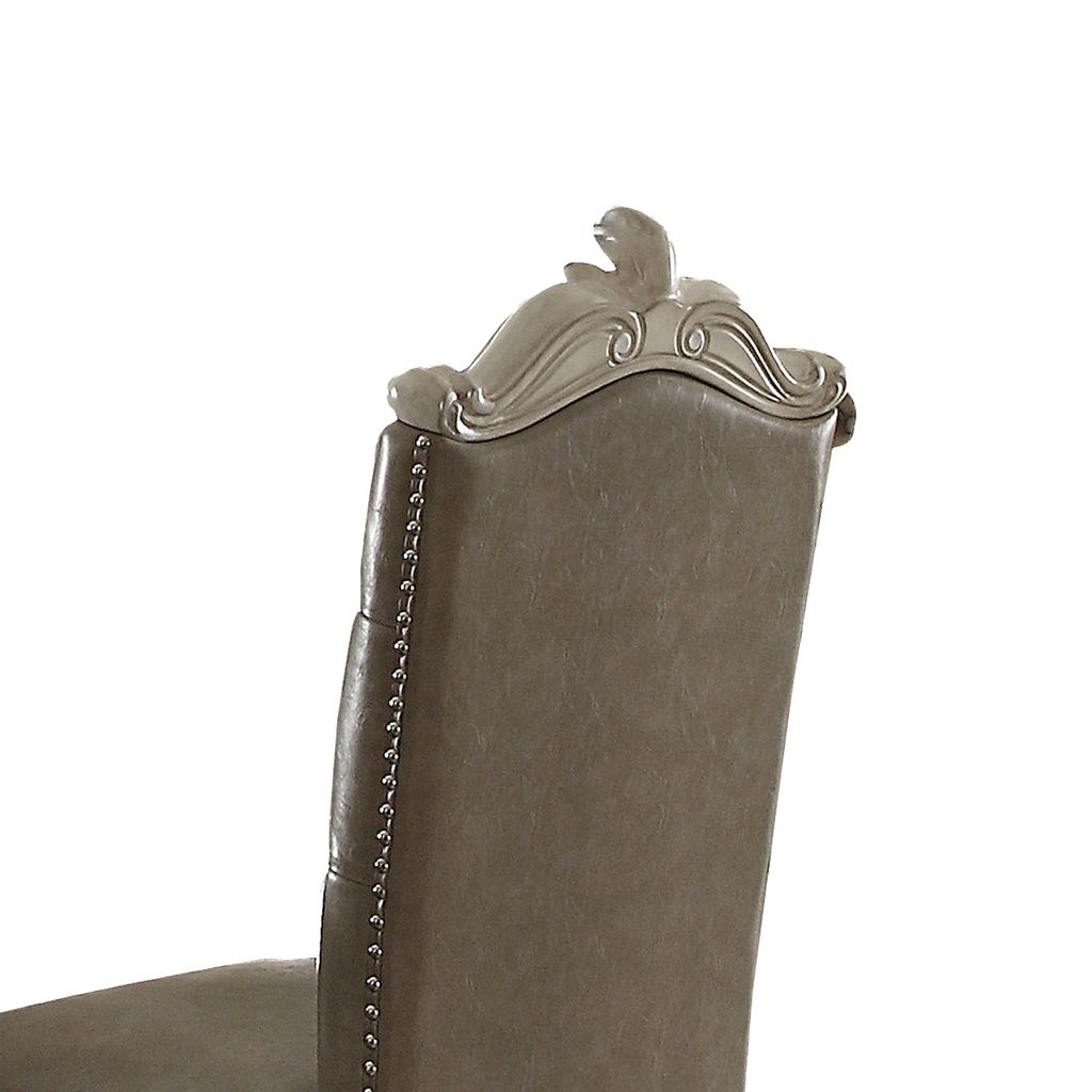 Faux Leather Upholstered Wooden Counter Height Chair with Nail head Trim, Gray and White, Set of Two - View 3
