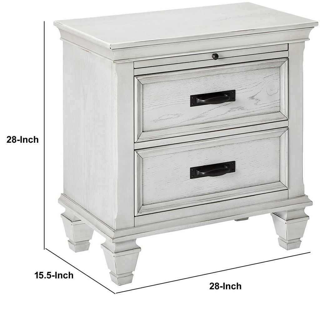 Wooden Nightstand with 2 Drawers & 1 Pull Out Tray, White - View 5