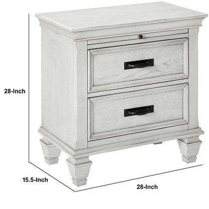 Wooden Nightstand with 2 Drawers & 1 Pull Out Tray, White - View 5