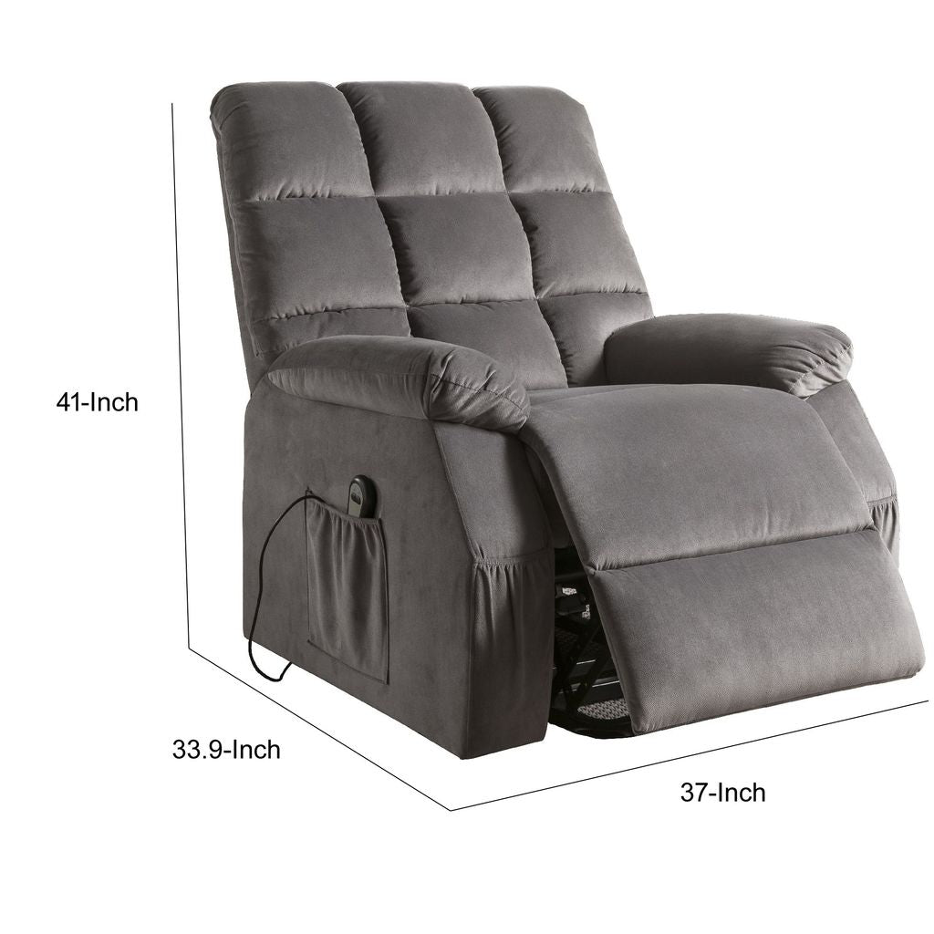 Contemporary Velvet and Metal Recliner with Power Lift, Gray - View 6